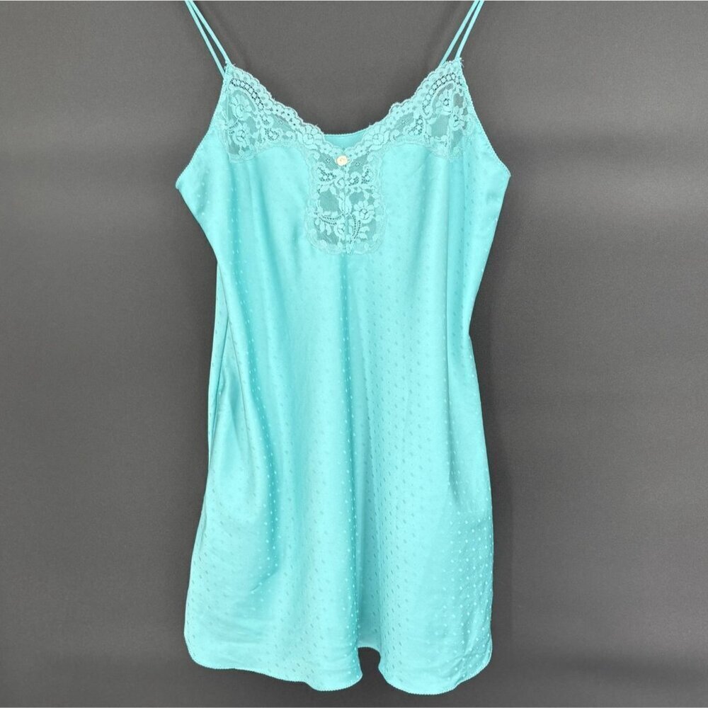 Vintage Victoria's Secret 80's Lace-Trimmed Chemise Nightgown M Aqua Blue USA